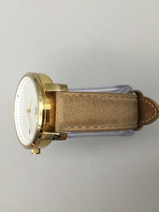 MVMT Watch Women 38mm MOP Dial Gold Tone Leather Band Date New Battery